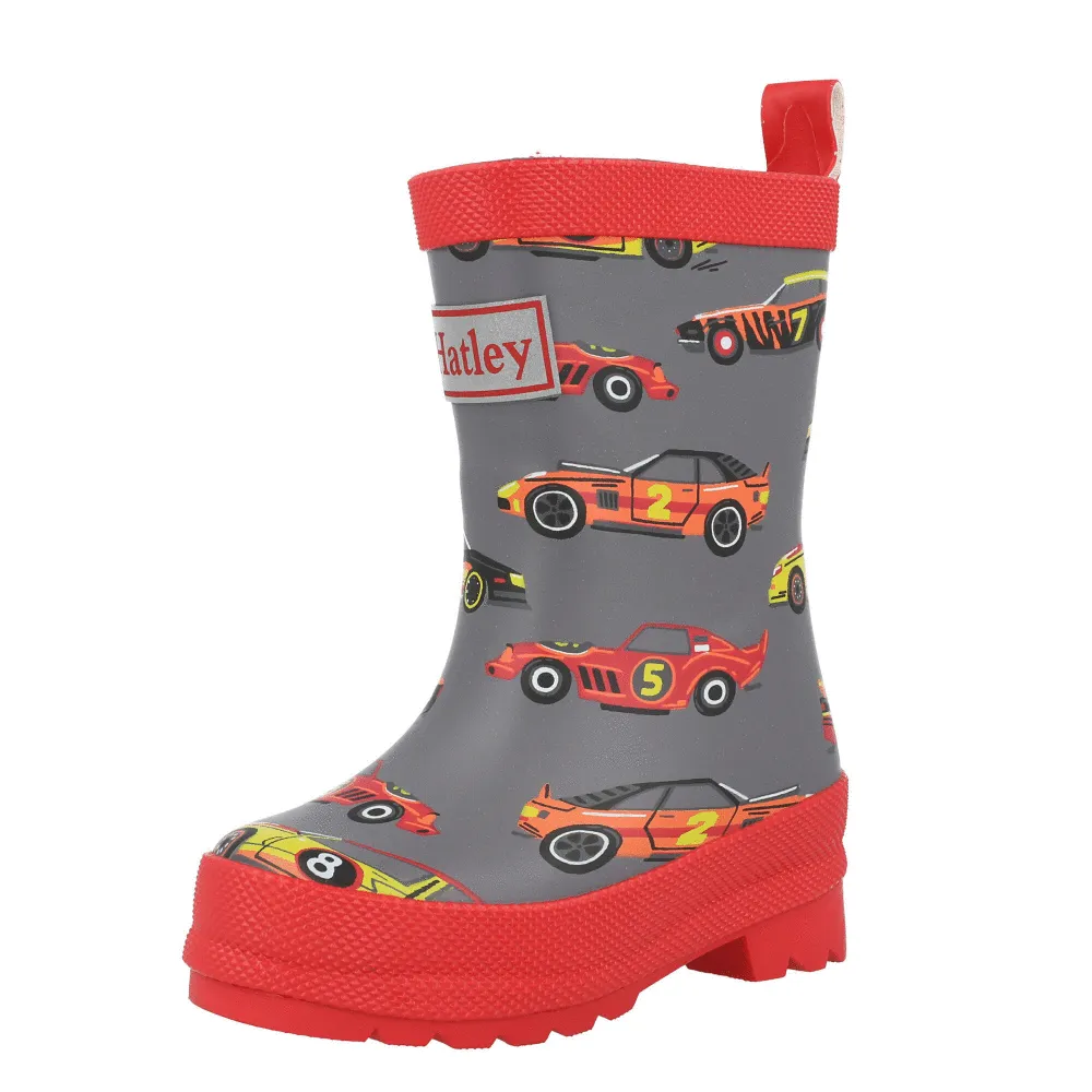 Hatley Race Cars Steel Grey Rain Boots