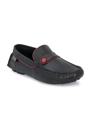 Hitz Men's Black Leather Slip On Loafer Shoes