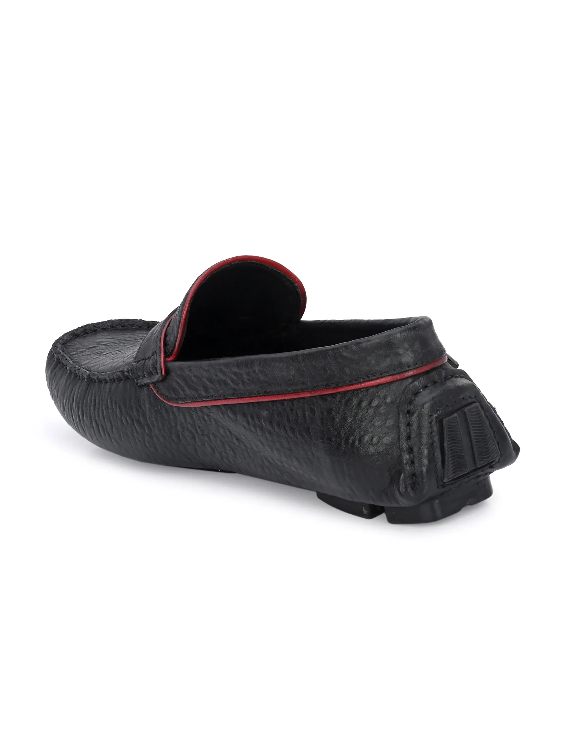 Hitz Men's Black Leather Slip On Loafer Shoes
