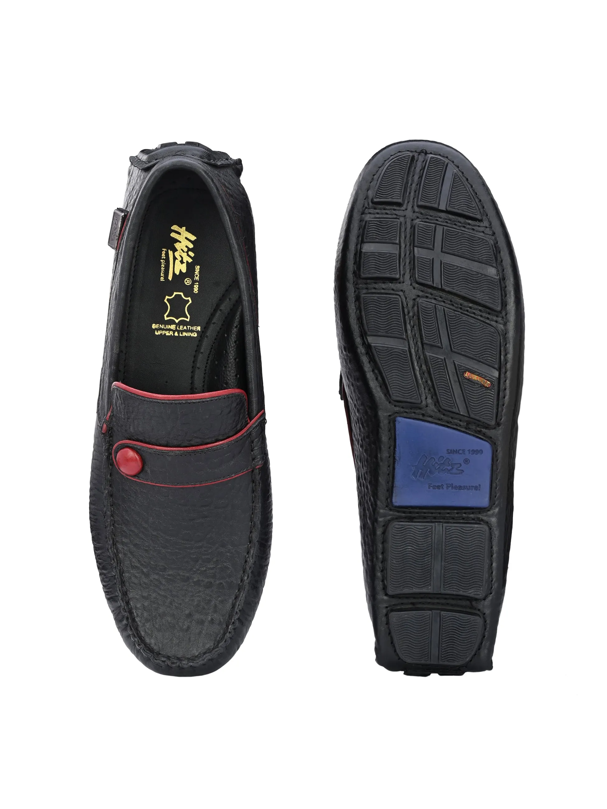 Hitz Men's Black Leather Slip On Loafer Shoes