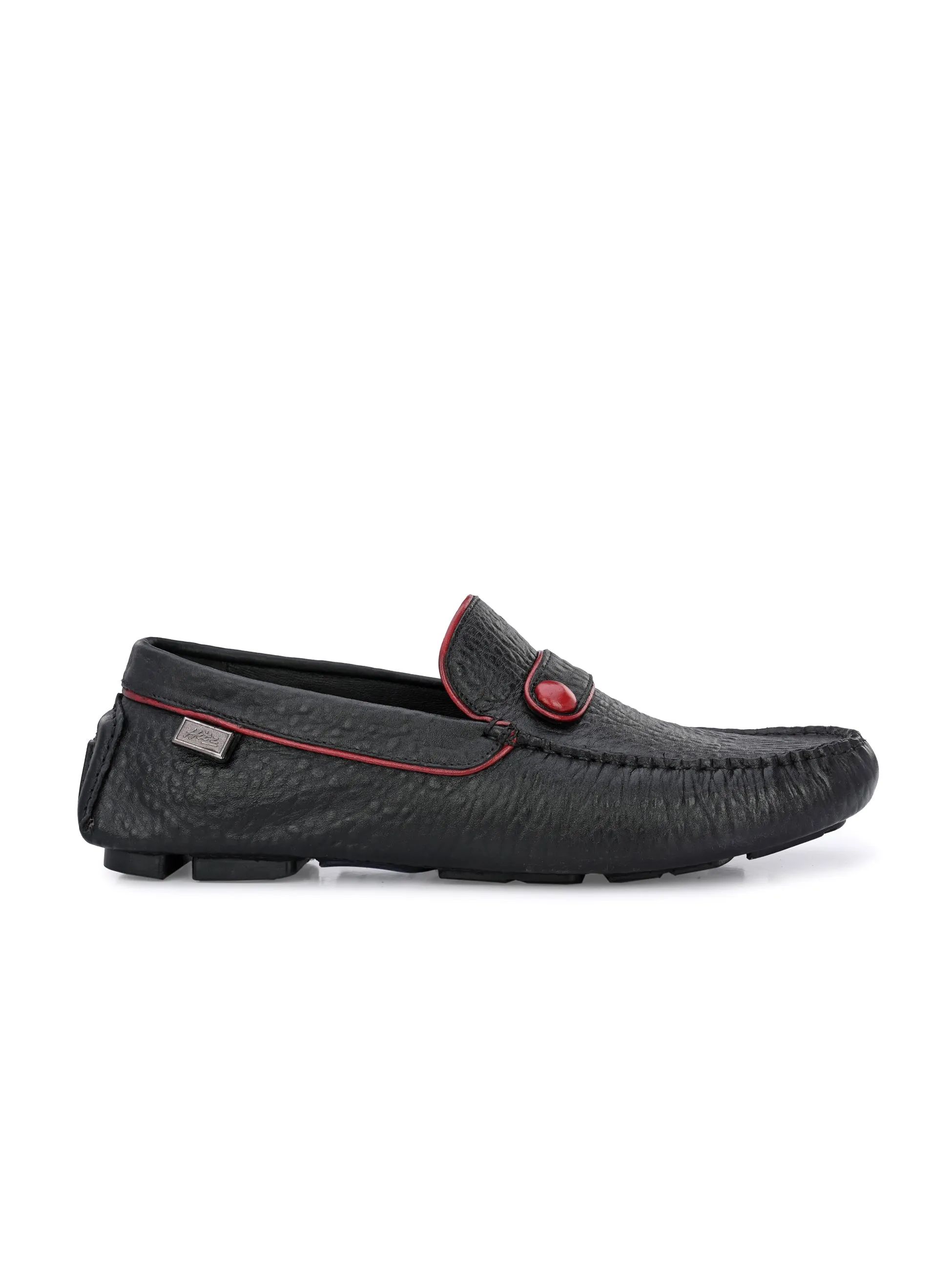 Hitz Men's Black Leather Slip On Loafer Shoes