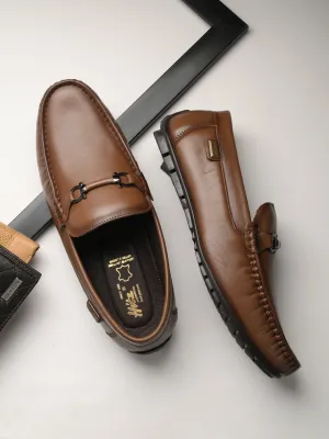 Hitz Men's Tan Leather Casual loafers