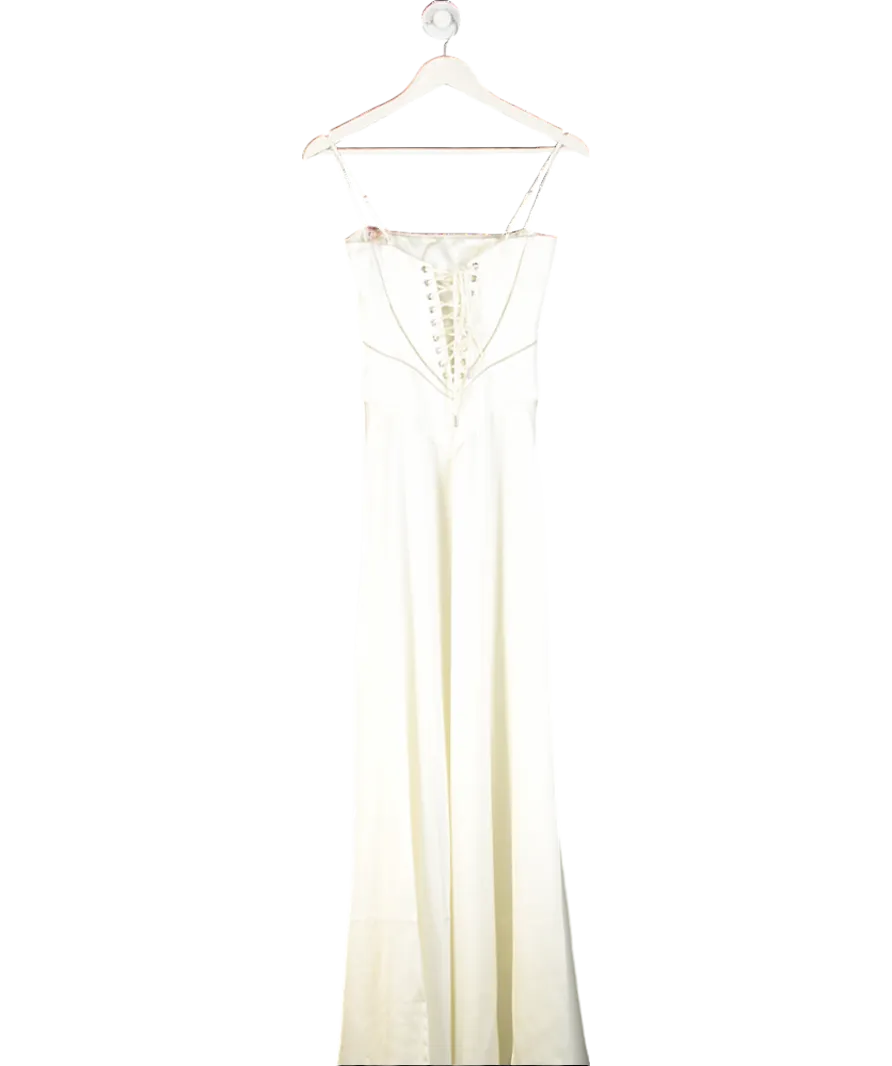 House of CB Cream Anabella Lace-up Satin Gown In Ivory UK XS