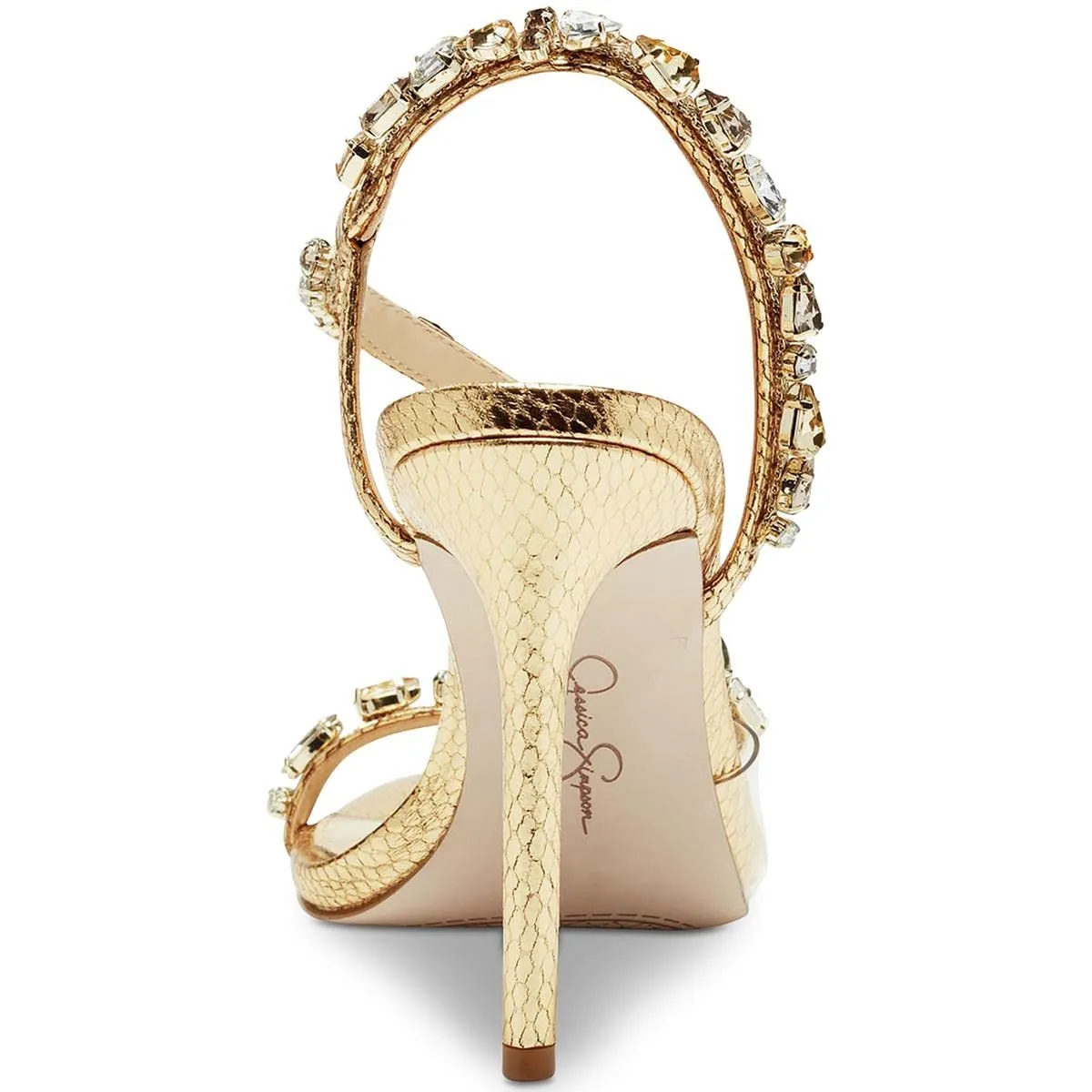 Jessica Simpson womens Jaycin Embellished Heeled Sandal, Gold/Clear, 7.5 US