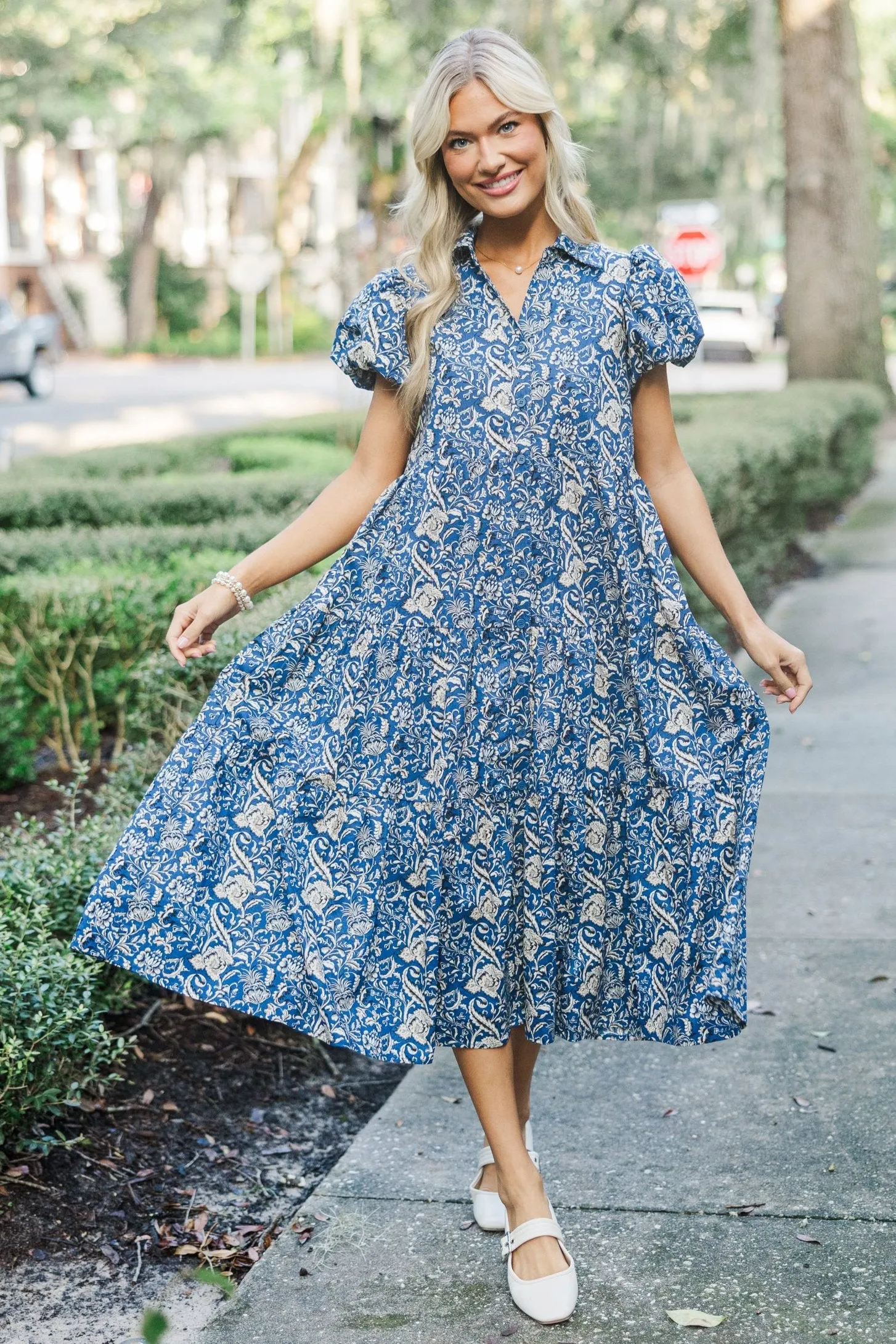 Just So Perfect For You Navy Paisley Button Down Midi Dress