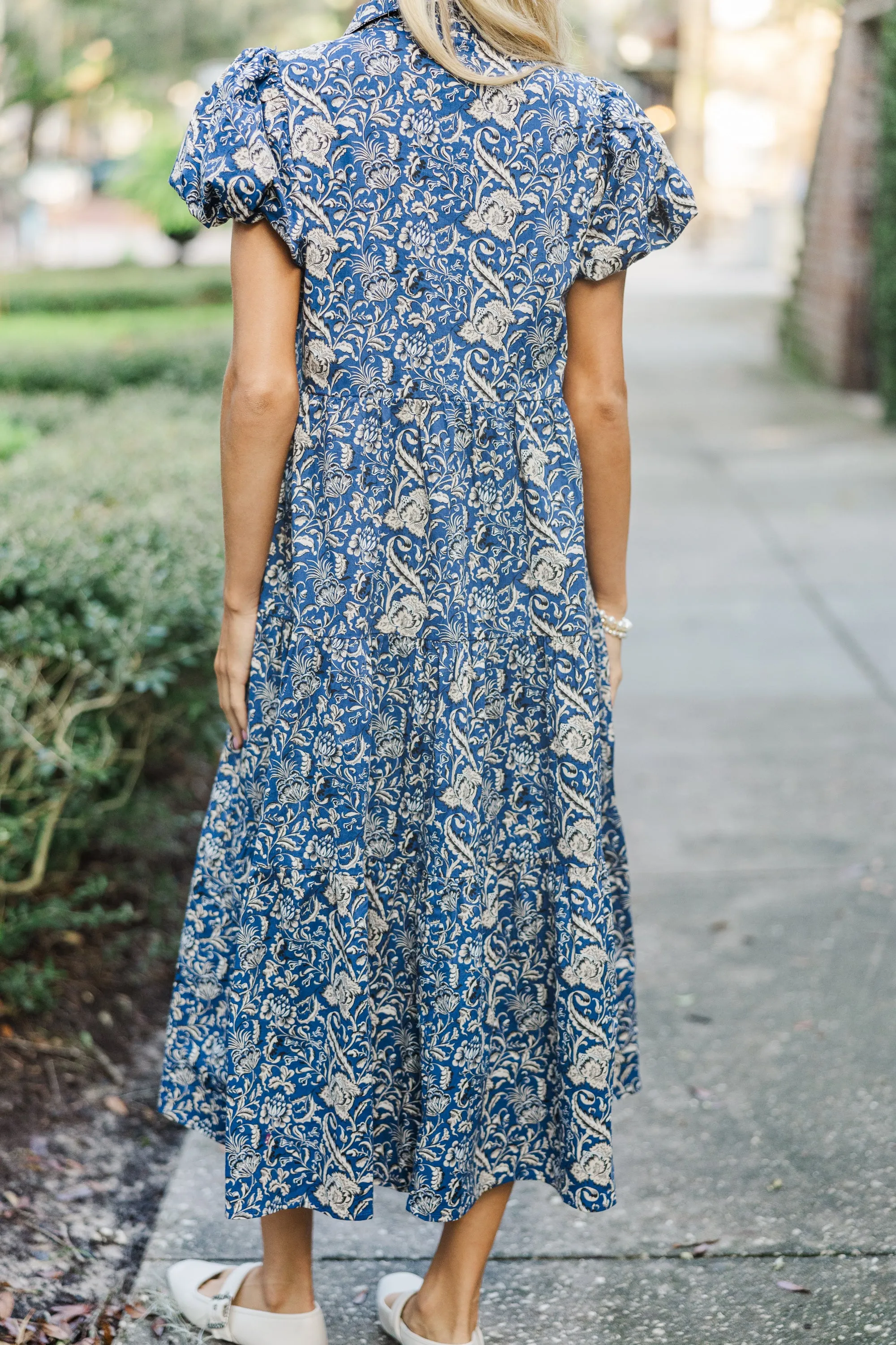 Just So Perfect For You Navy Paisley Button Down Midi Dress