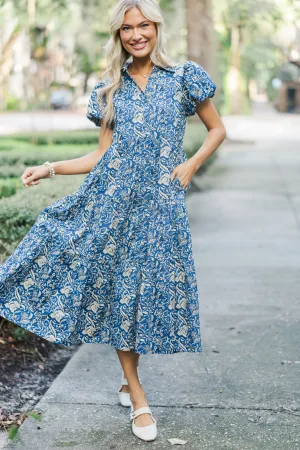 Just So Perfect For You Navy Paisley Button Down Midi Dress