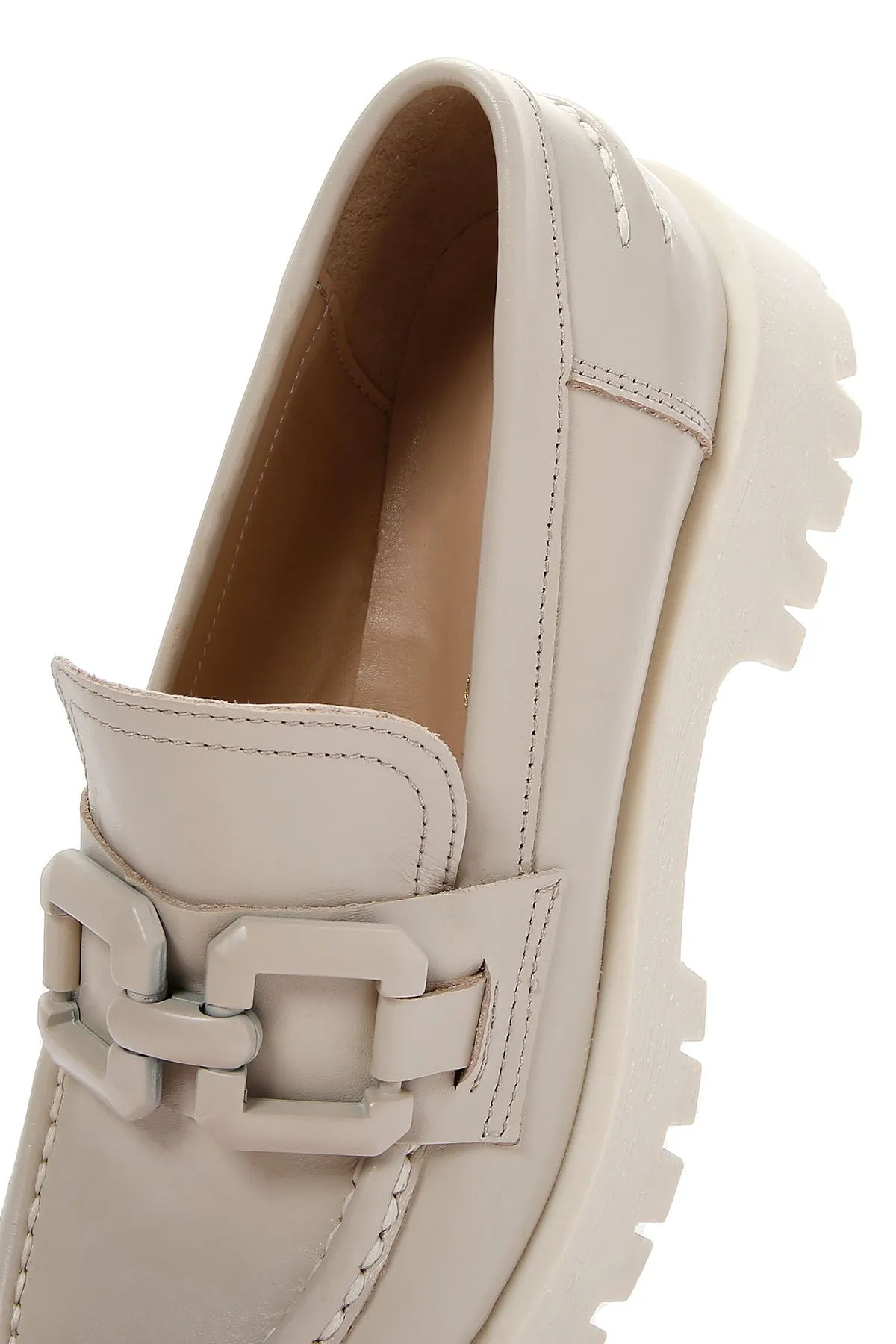 Kadın Krem Deri Maskülen Loafer