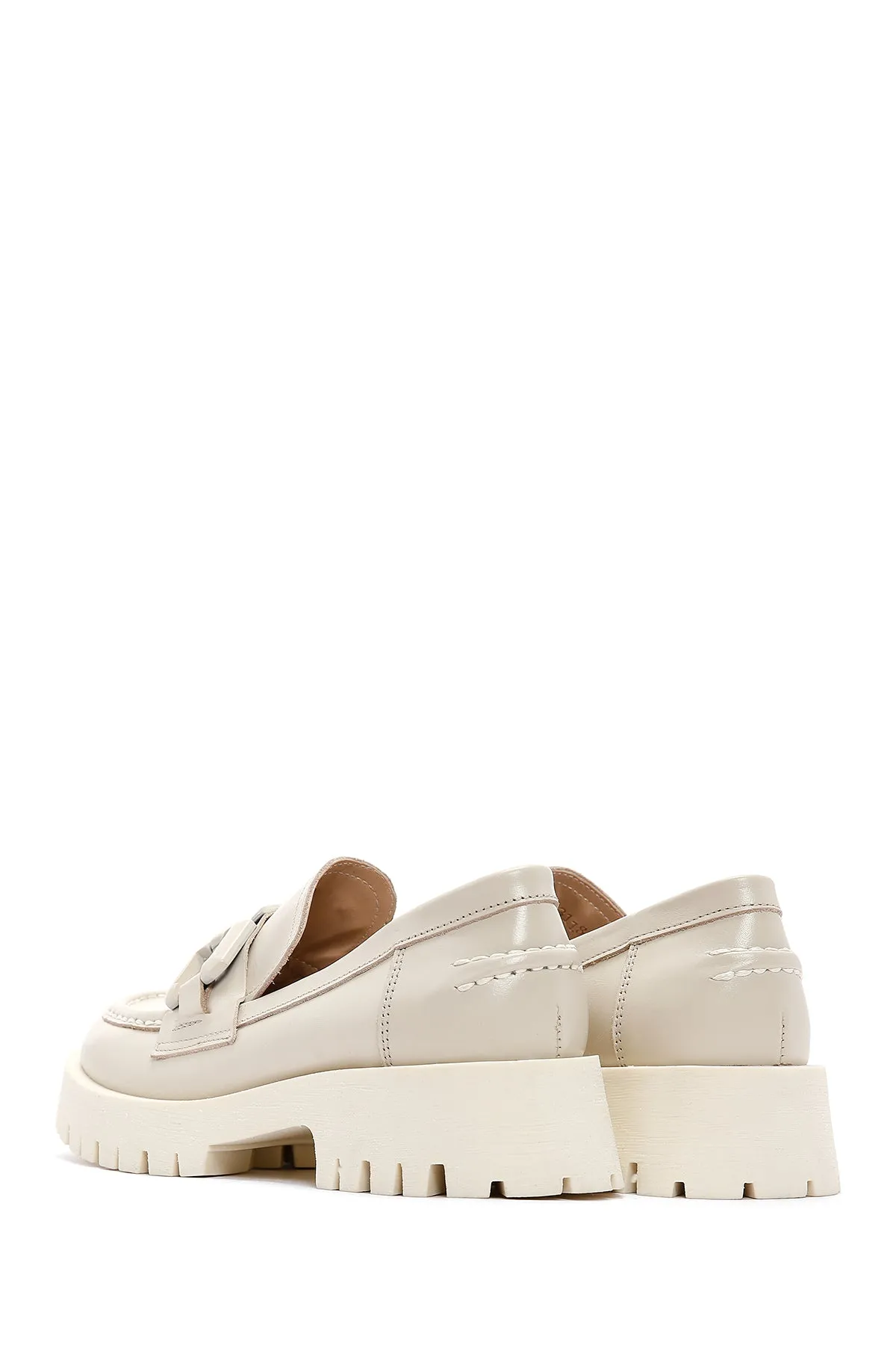 Kadın Krem Deri Maskülen Loafer
