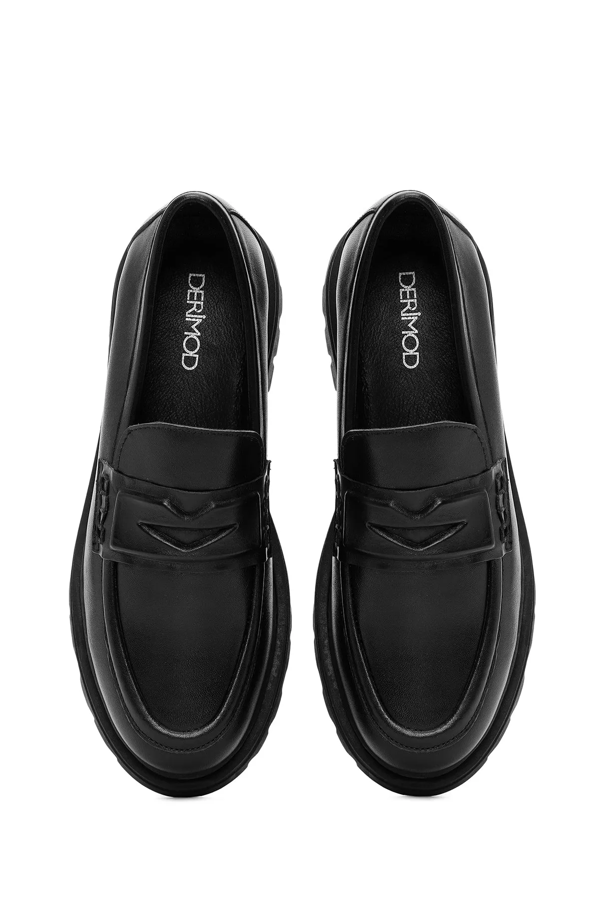 Kadın Siyah Deri Maskülen Loafer
