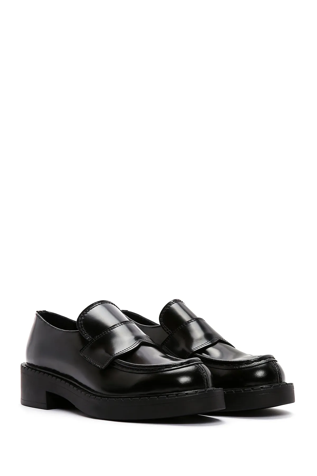 Kadın Siyah Deri Maskülen Loafer