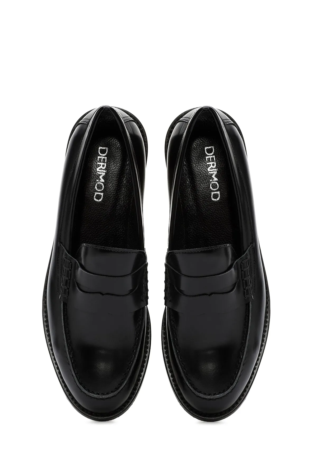 Kadın Siyah Deri Maskülen Loafer