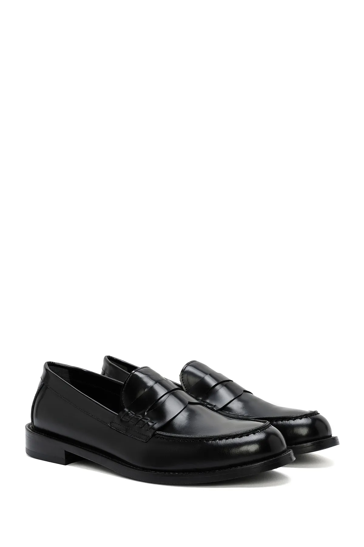 Kadın Siyah Deri Maskülen Loafer