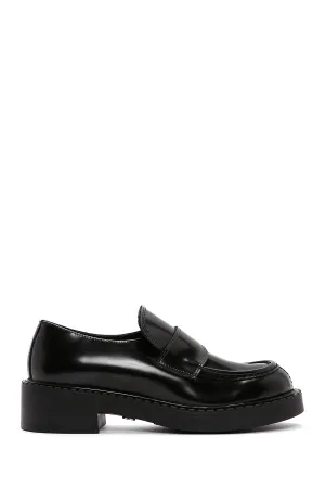 Kadın Siyah Deri Maskülen Loafer