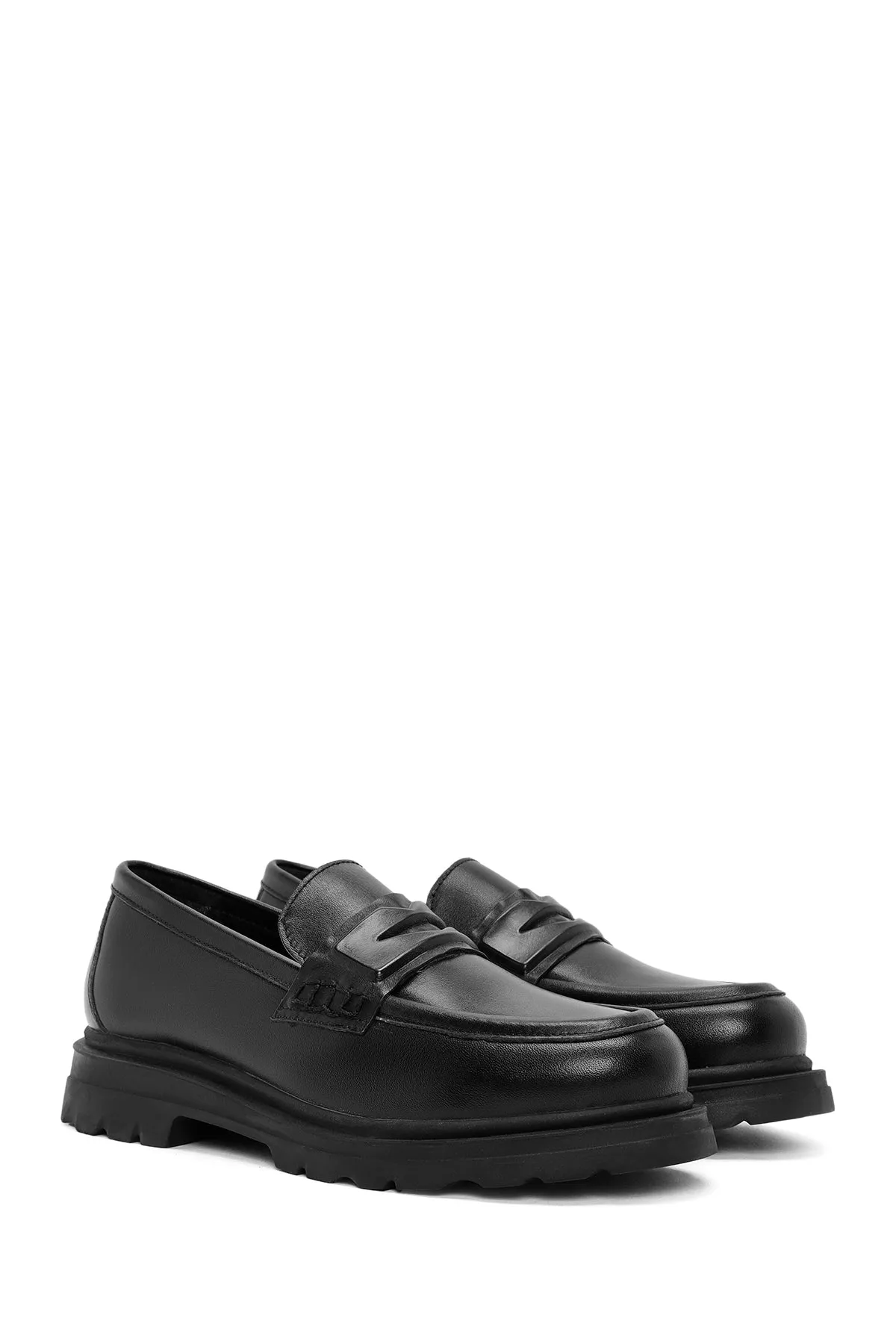 Kadın Siyah Deri Maskülen Loafer