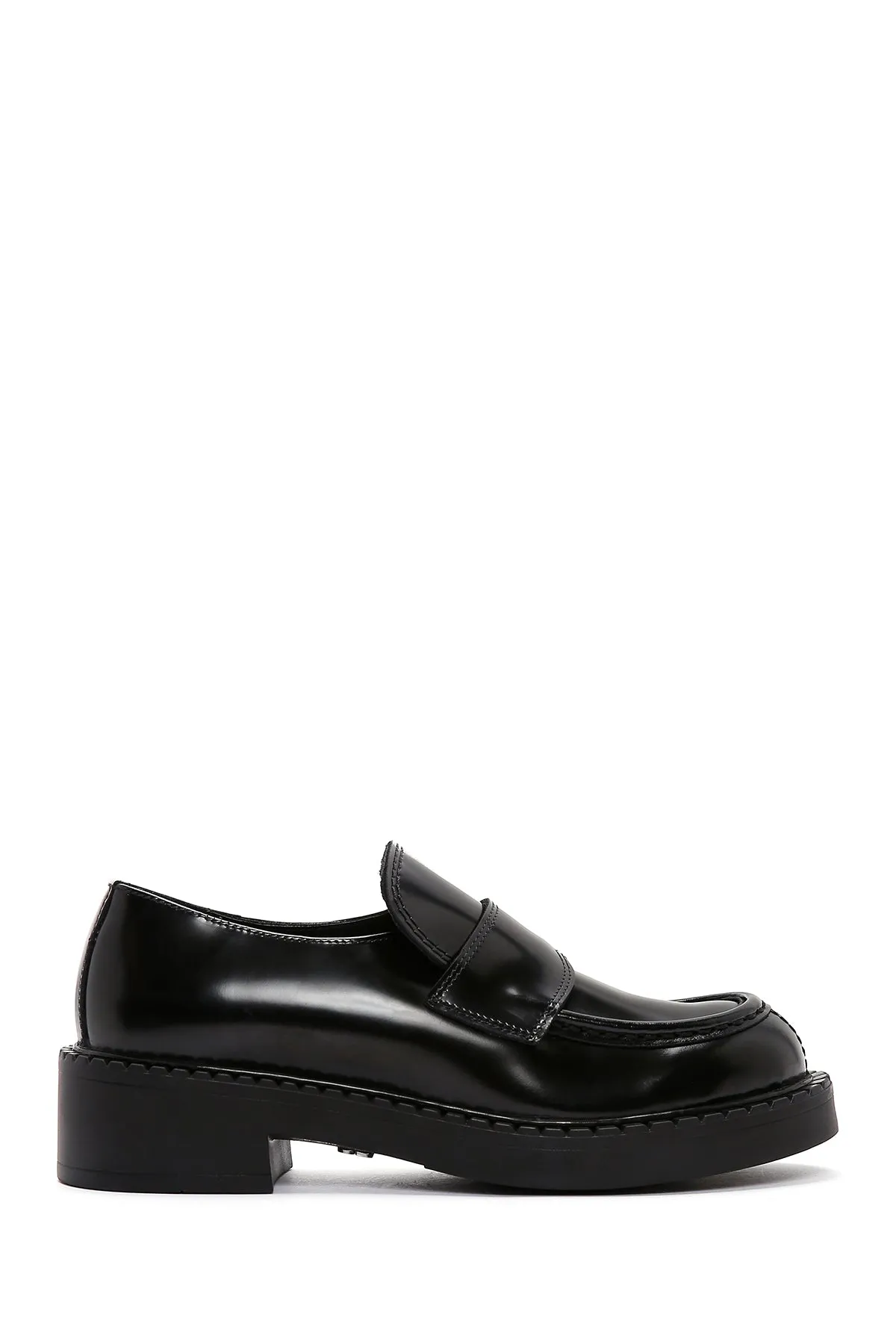 Kadın Siyah Deri Maskülen Loafer