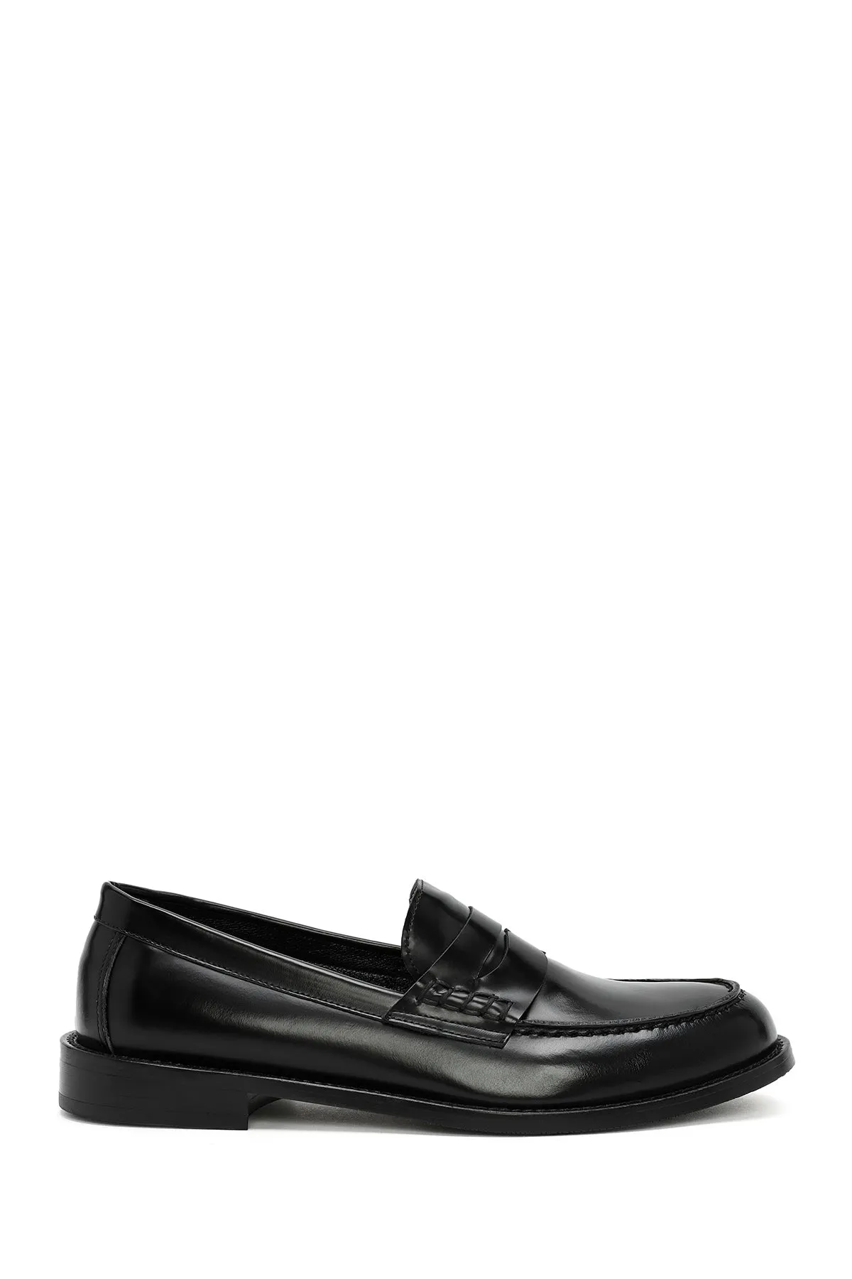 Kadın Siyah Deri Maskülen Loafer