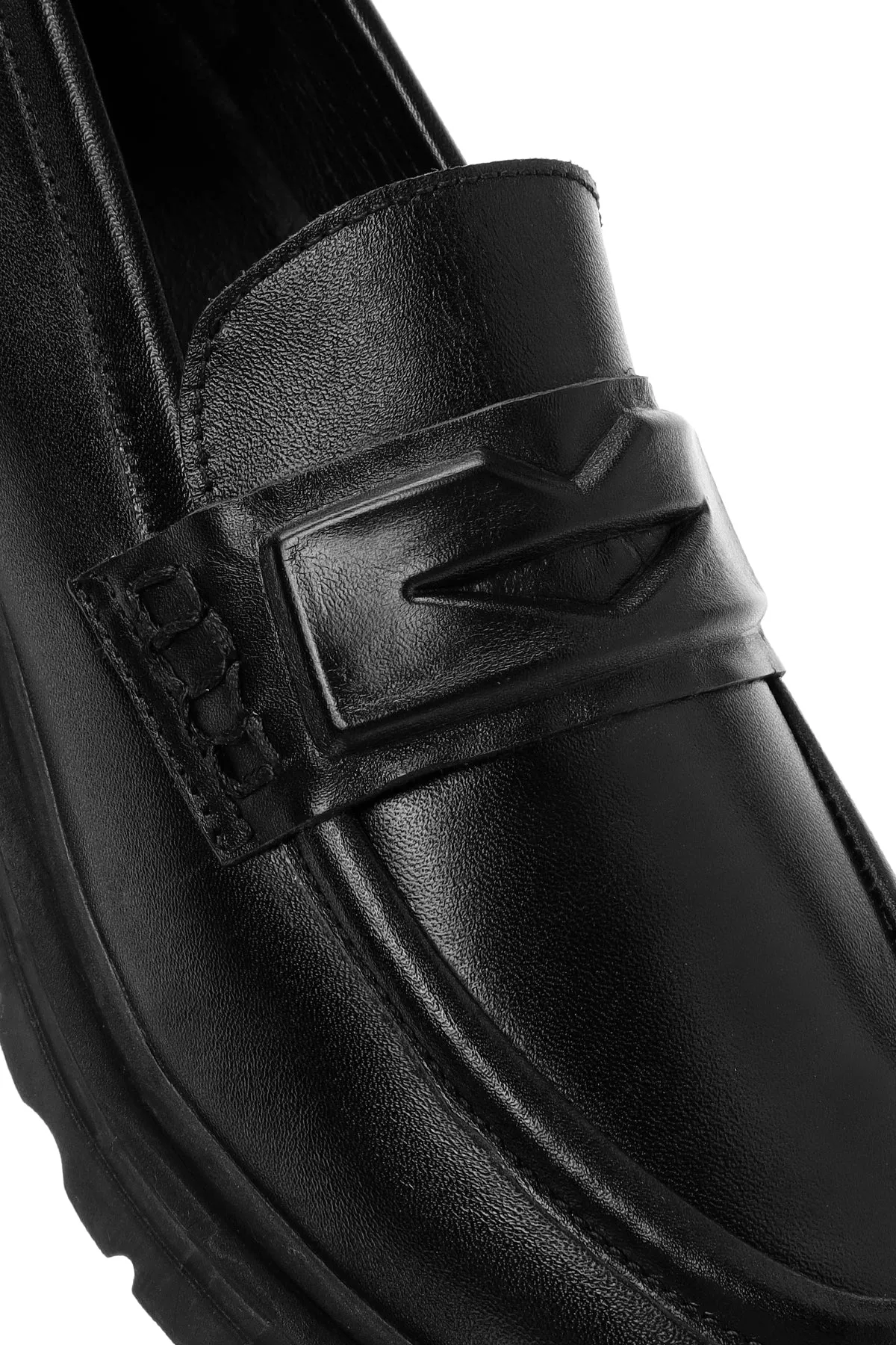 Kadın Siyah Deri Maskülen Loafer