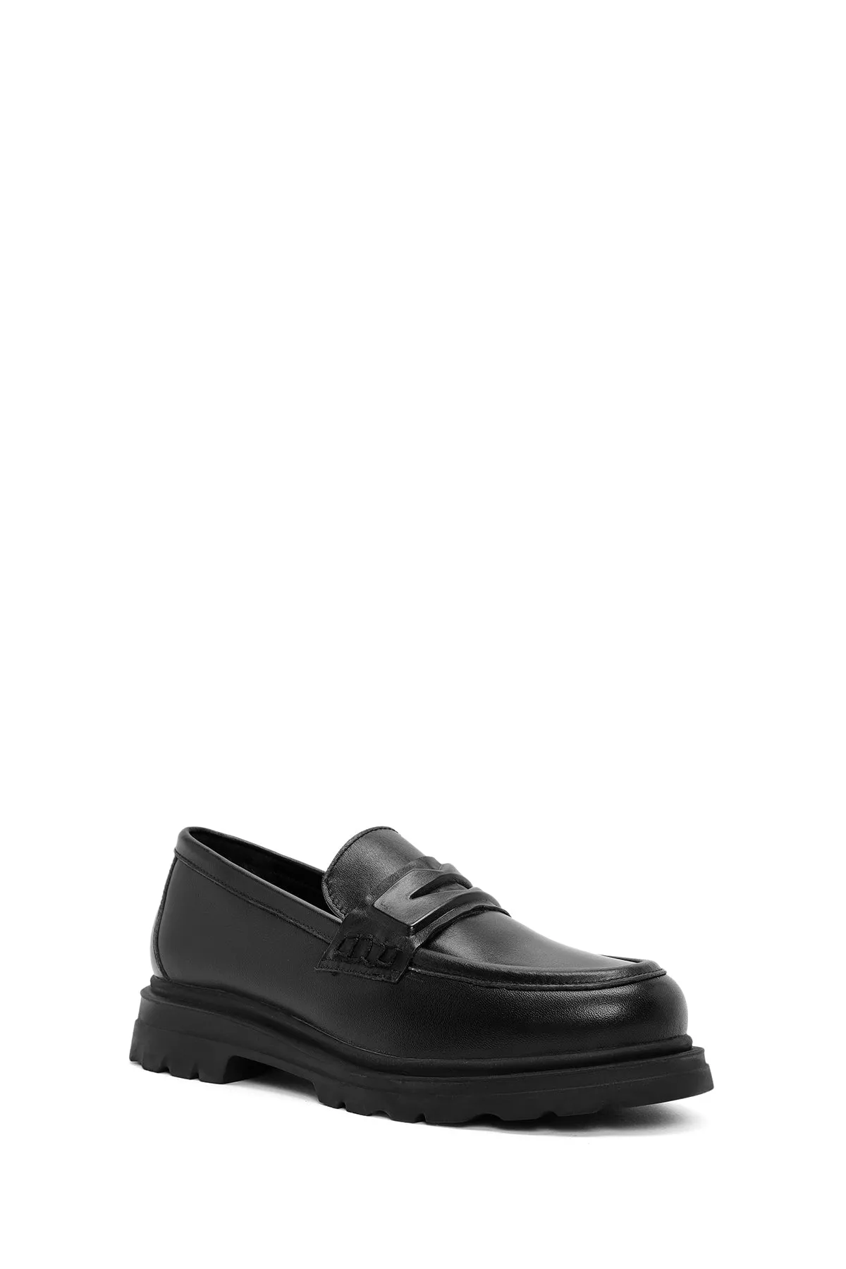 Kadın Siyah Deri Maskülen Loafer