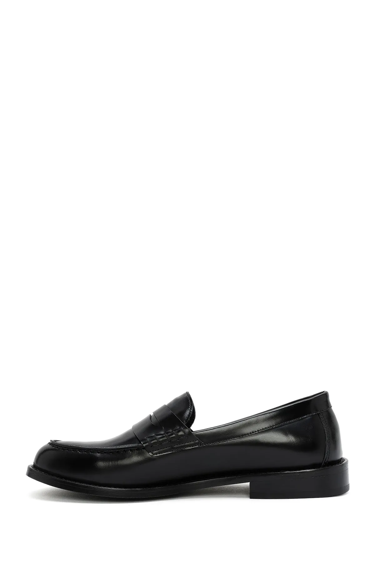 Kadın Siyah Deri Maskülen Loafer