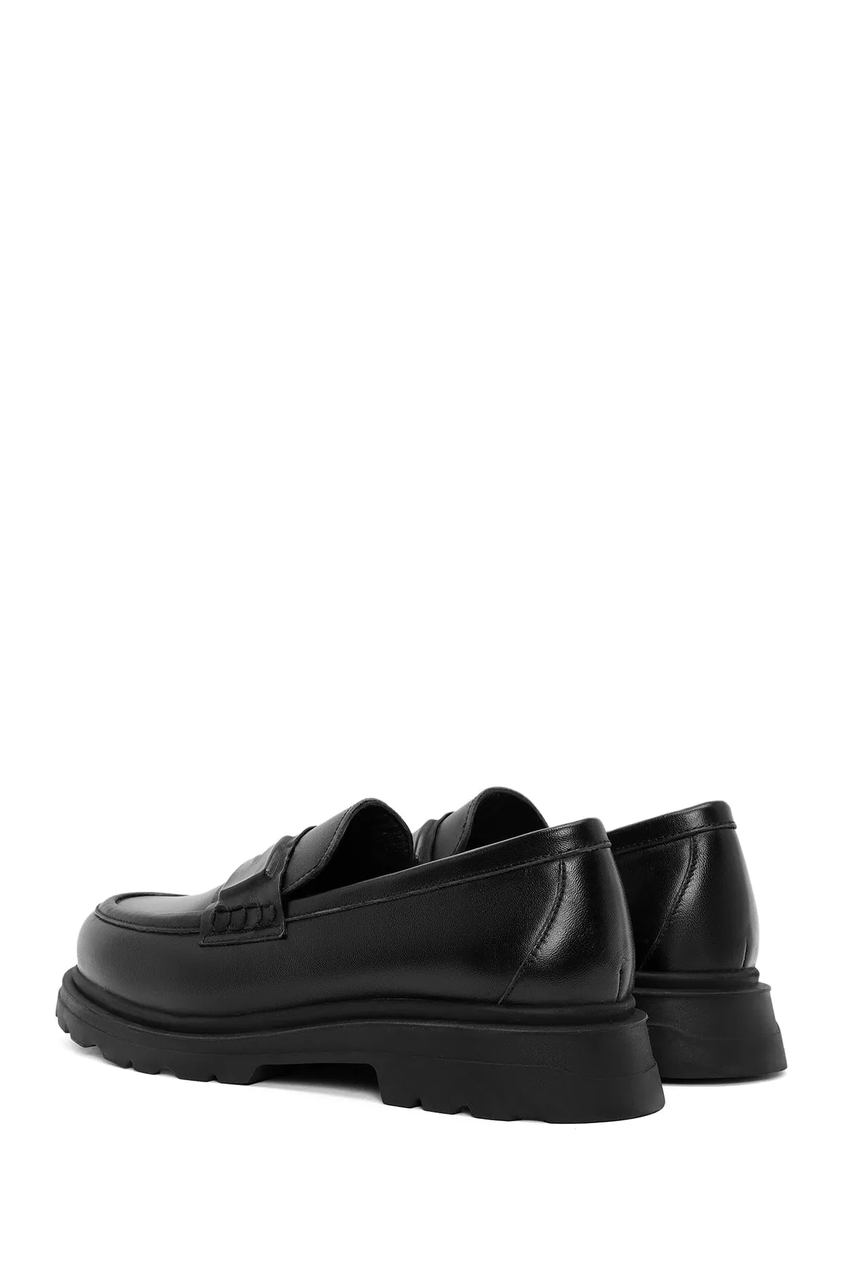 Kadın Siyah Deri Maskülen Loafer