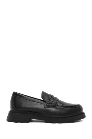Kadın Siyah Deri Maskülen Loafer