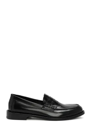 Kadın Siyah Deri Maskülen Loafer