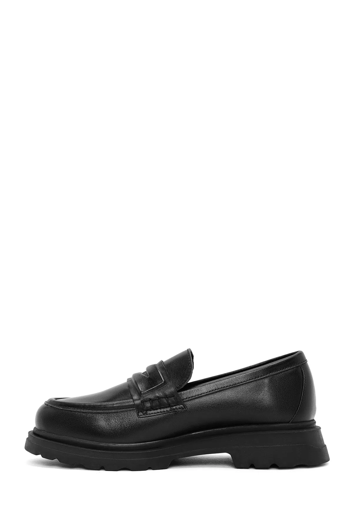 Kadın Siyah Deri Maskülen Loafer