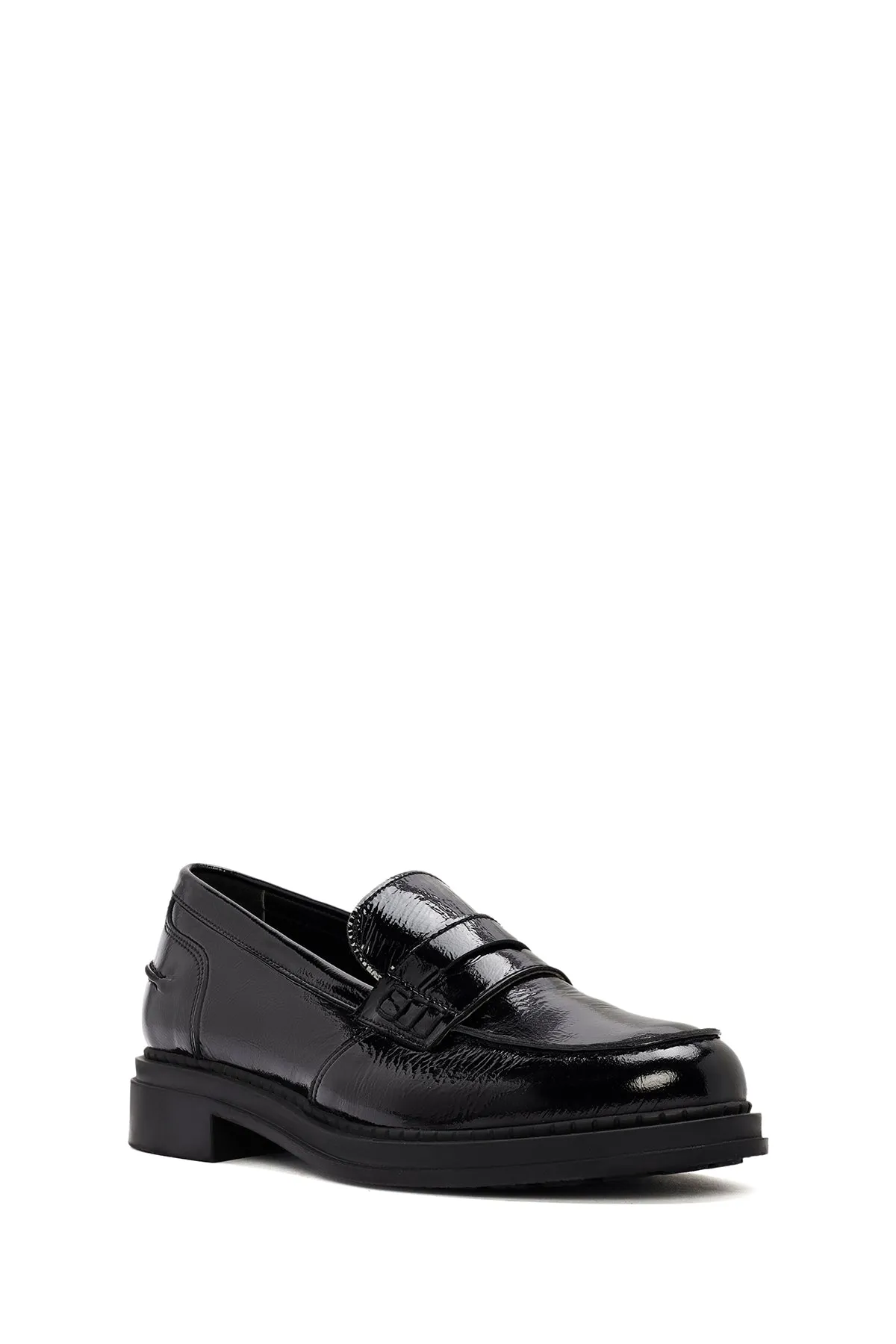 Kadın Siyah Rugan Deri Maskülen Loafer