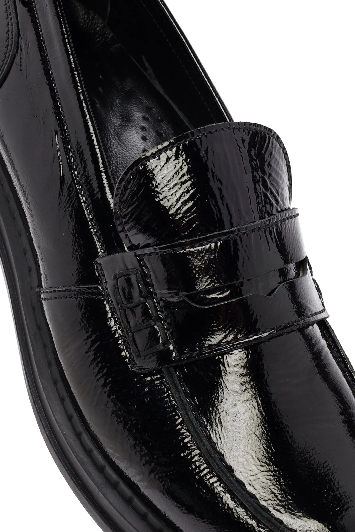 Kadın Siyah Rugan Deri Maskülen Loafer