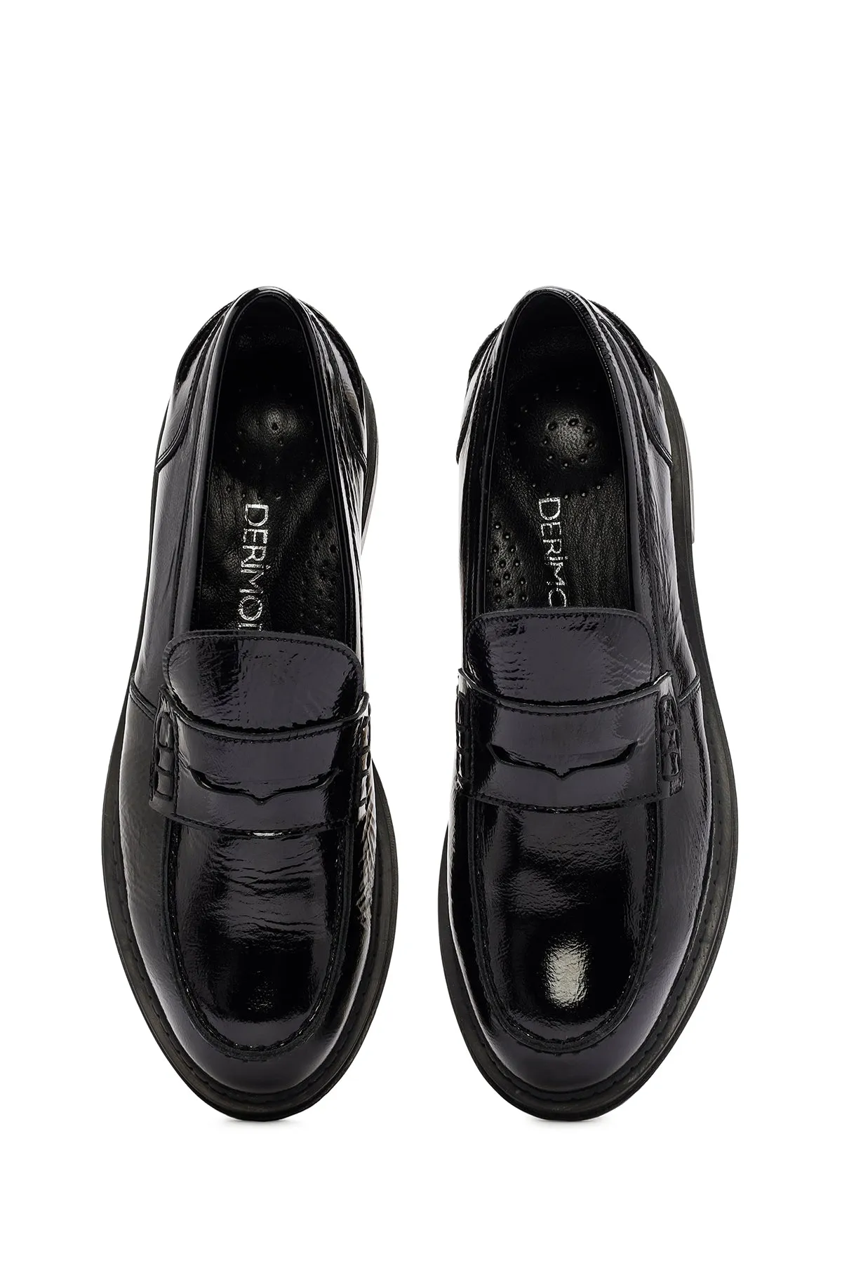 Kadın Siyah Rugan Deri Maskülen Loafer