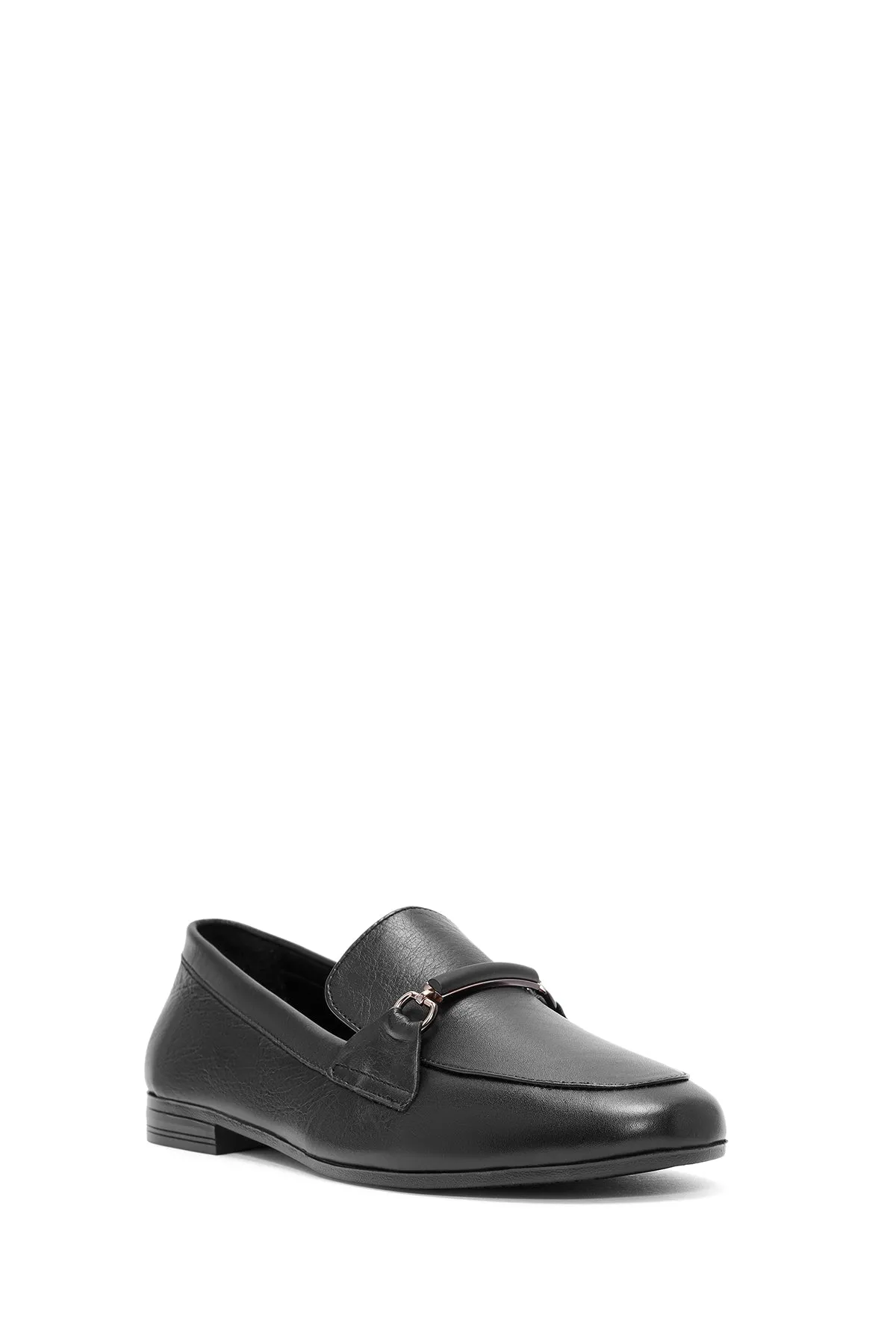 Kadın Siyah Toka Detaylı Deri Maskülen Loafer
