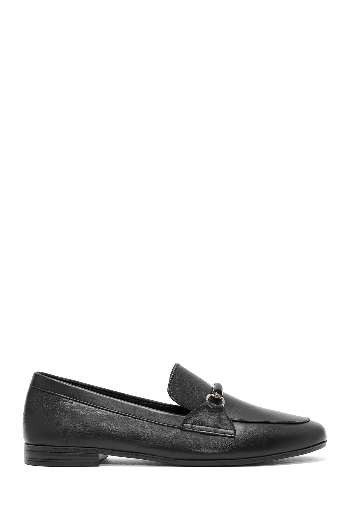 Kadın Siyah Toka Detaylı Deri Maskülen Loafer