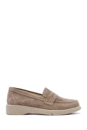 Kadın Vizon Süet Deri Comfort Loafer