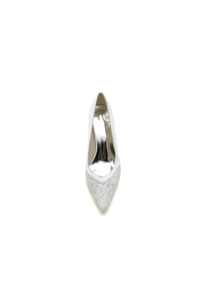 Lace Pointed Toe Beaded Satin Wedding Shoes