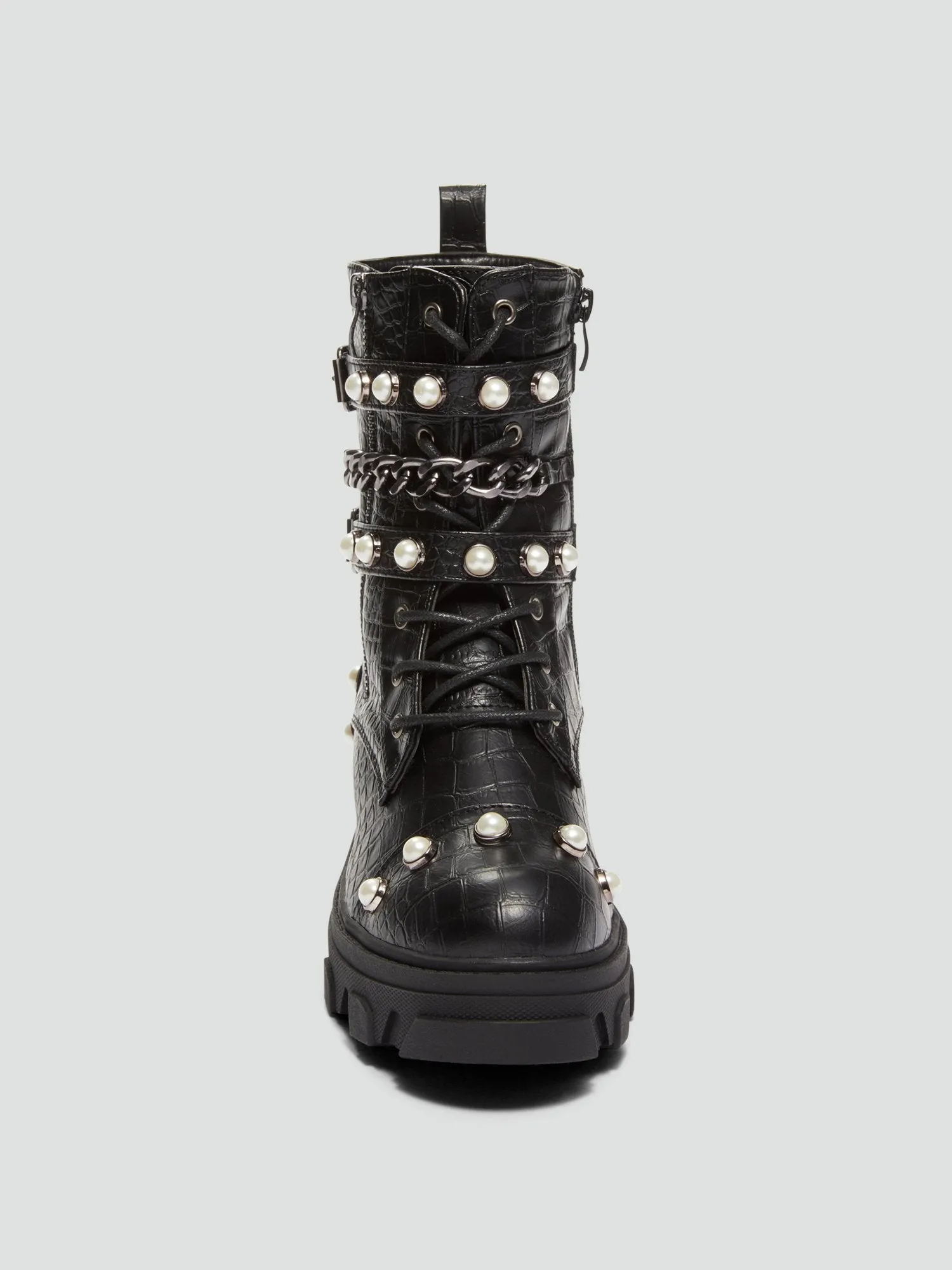Leila Pearl Studded Lace-Up Boots