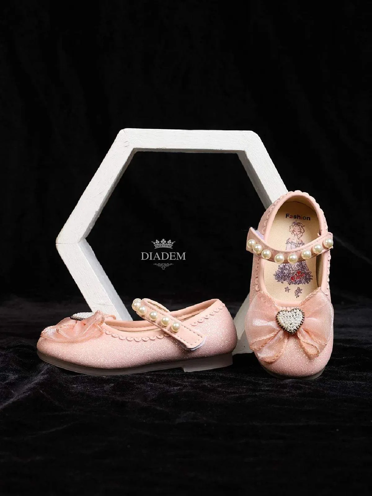 Light Pink Glitter Ballerinas Embellished with Beads and attached Bow for Girls