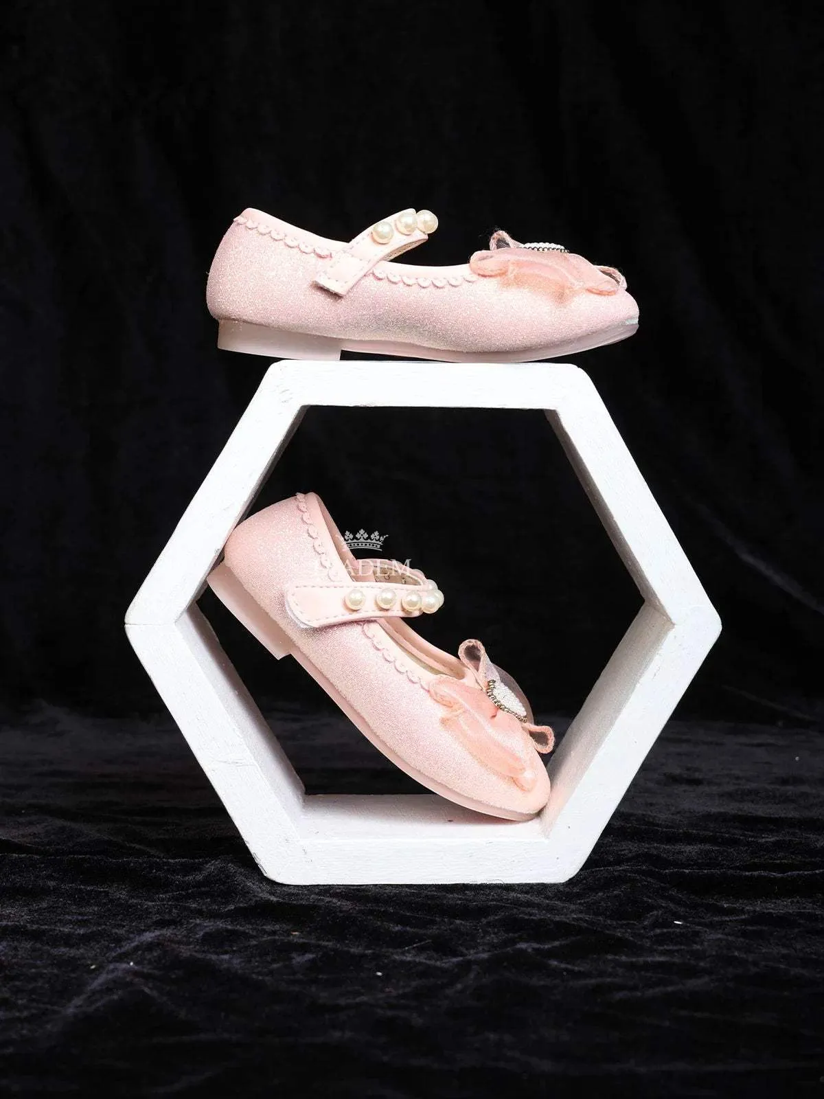 Light Pink Glitter Ballerinas Embellished with Beads and attached Bow for Girls