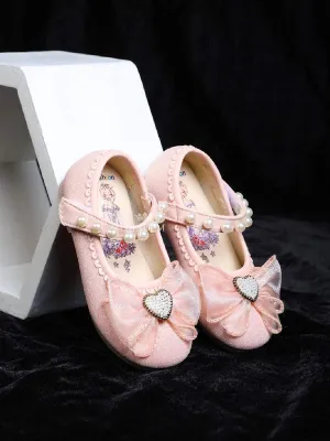 Light Pink Glitter Ballerinas Embellished with Beads and attached Bow for Girls