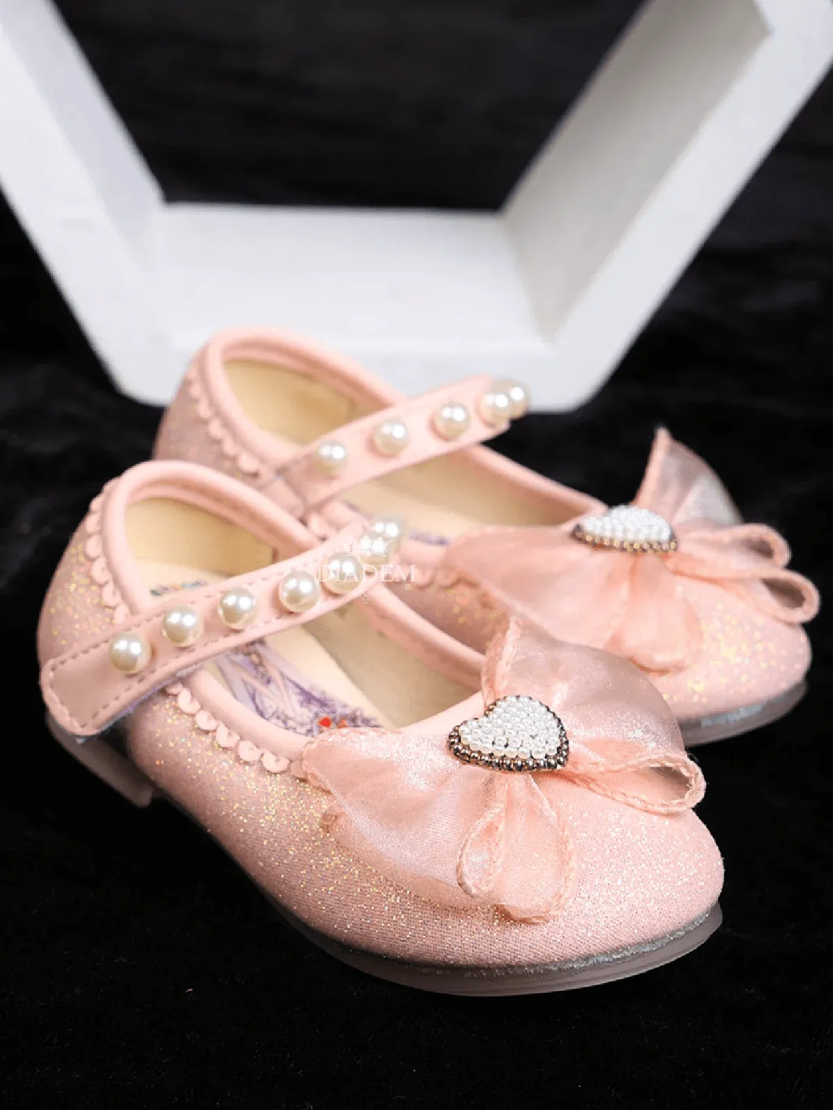 Light Pink Glitter Ballerinas Embellished with Beads and attached Bow for Girls