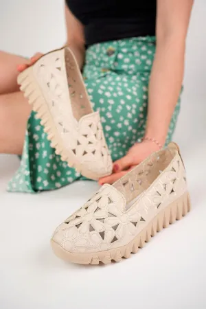 <tc>aymood Ballerines à découpe laser en cuir blanc</tc>