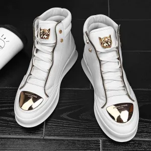 Luxury Men's Ankle Boots Black and White Crocodile Printed Shoes