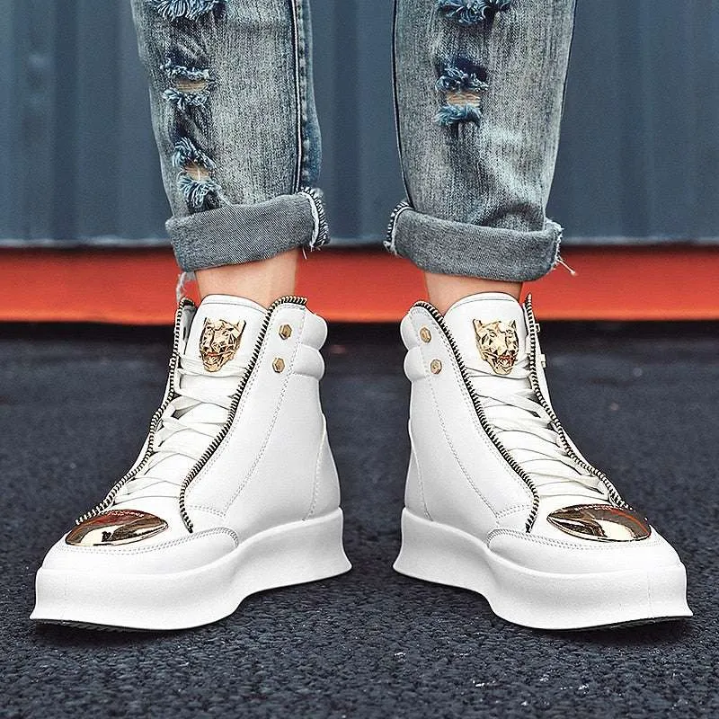 Luxury Men's Ankle Boots Black and White Crocodile Printed Shoes