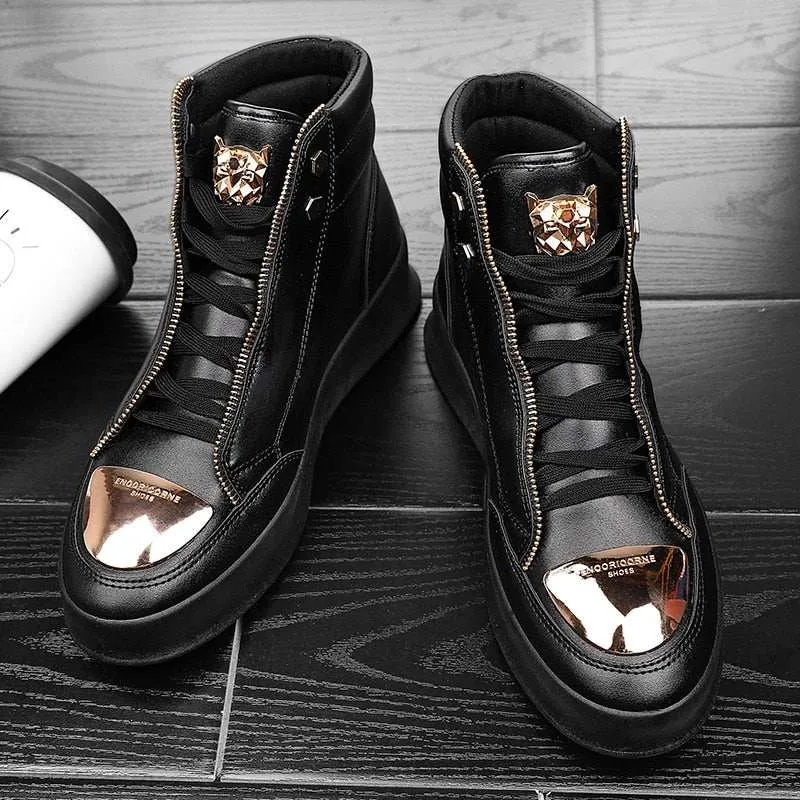 Luxury Men's Ankle Boots Black and White Crocodile Printed Shoes