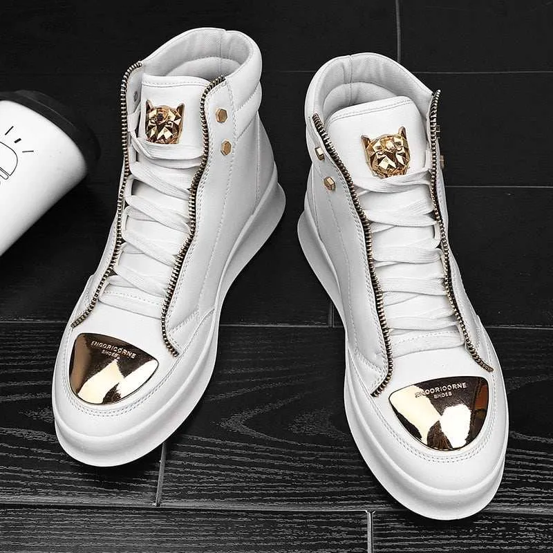 Luxury Men's Ankle Boots Black and White Crocodile Printed Shoes