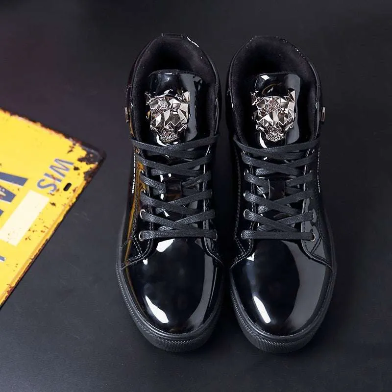 Luxury Men's Ankle Boots Black and White Crocodile Printed Shoes