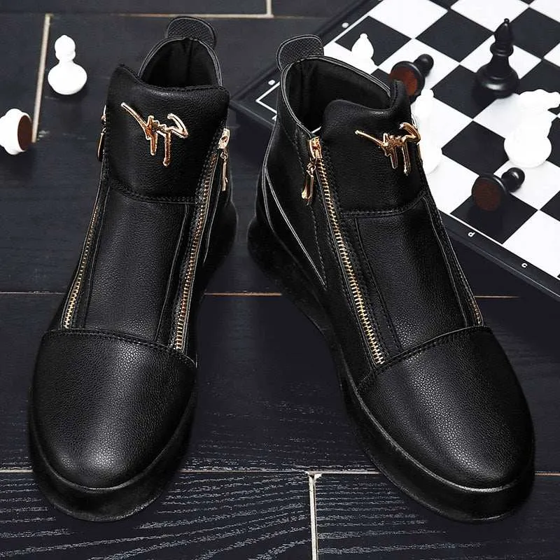 Luxury Men's Ankle Boots Black and White Crocodile Printed Shoes