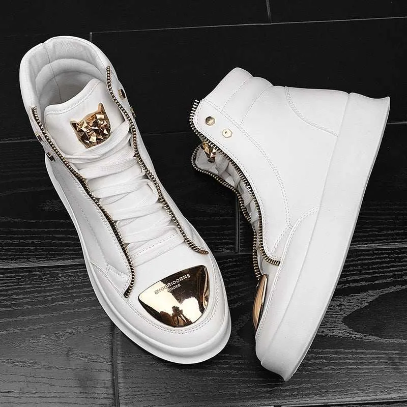 Luxury Men's Ankle Boots Black and White Crocodile Printed Shoes