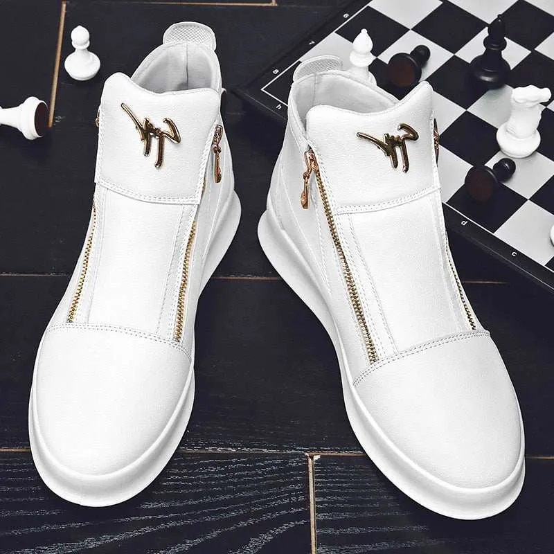 Luxury Men's Ankle Boots Black and White Crocodile Printed Shoes