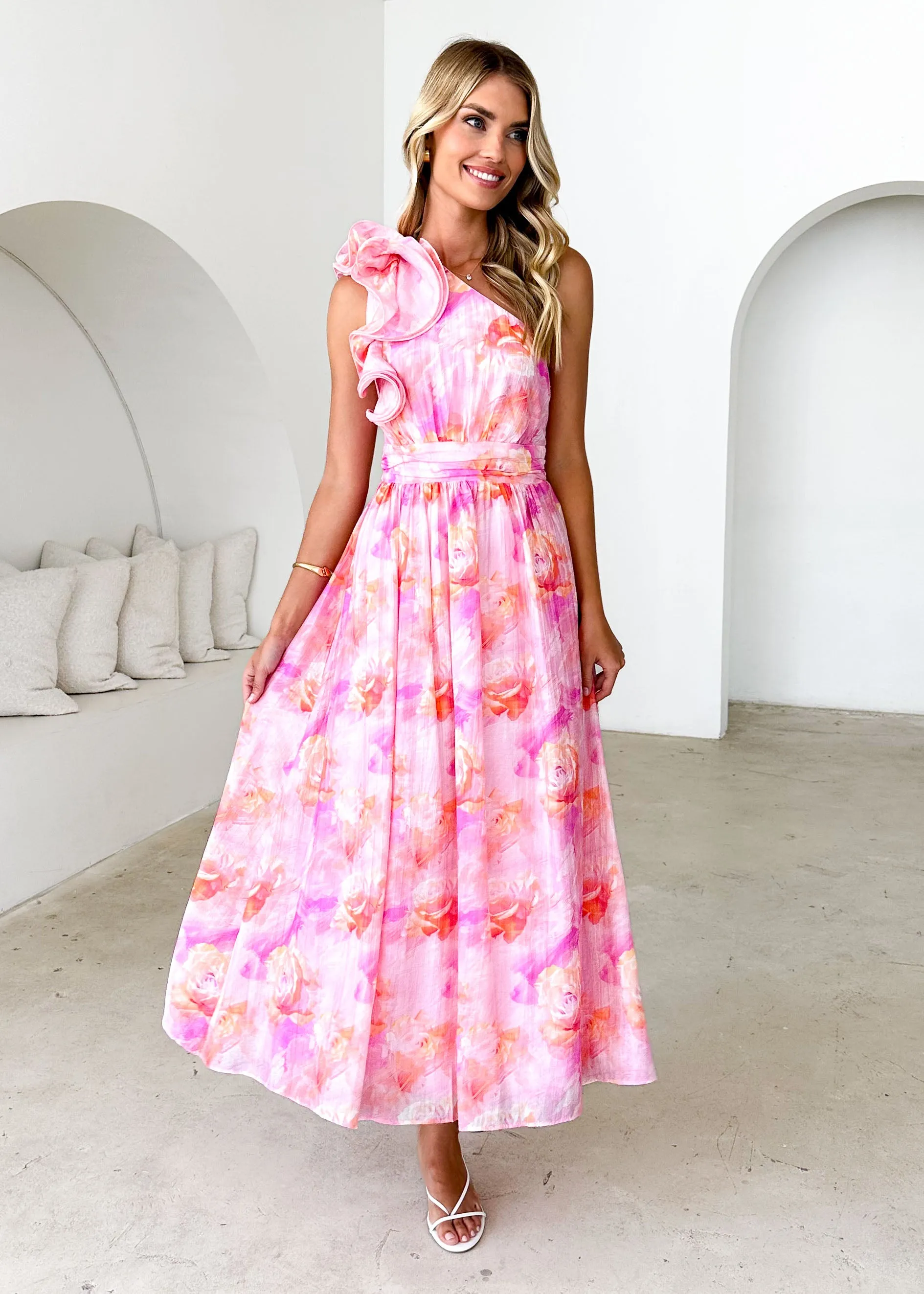 Mantra One Shoulder Maxi Dress - Candy Floral